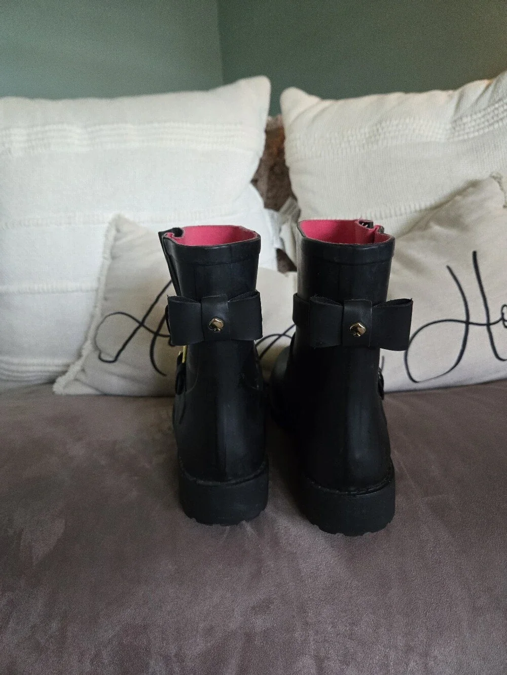 kate spade Black Leather Ankle Buckle Boots with Gold Hardware